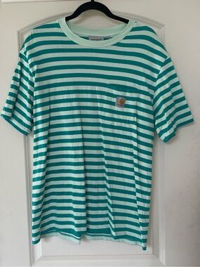 Carhartt Men’s Large Striped Pocket Tee Teal Short Sleave